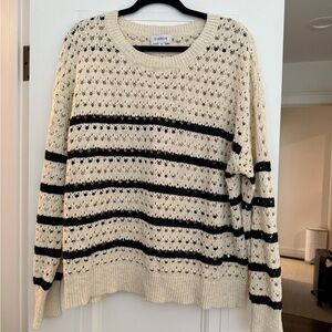Evereve Black and Cream Striped Knit Sweater